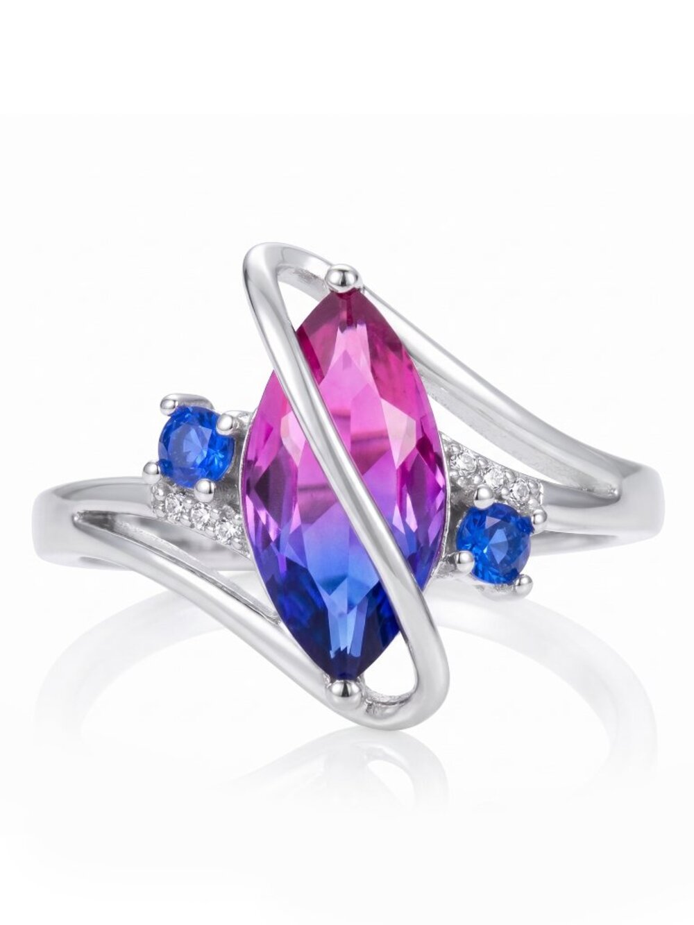 Pink & Purple marquise Gemstone Ring, real 925 Sterling Silver Charmed Aroma